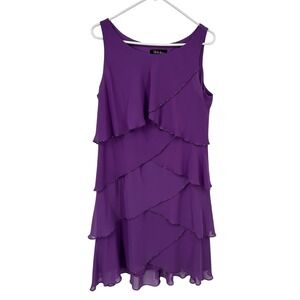 SL Fashions Purple Tiered Beaded Flapper Dress Womens 12 Sleeveless